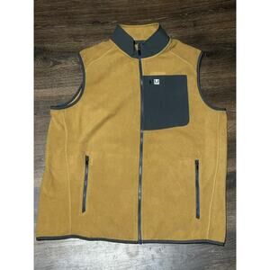 HUK Fishing Vest Mens XL Dark Tan Fleece Full Zip Coldfront Performance Outdoor